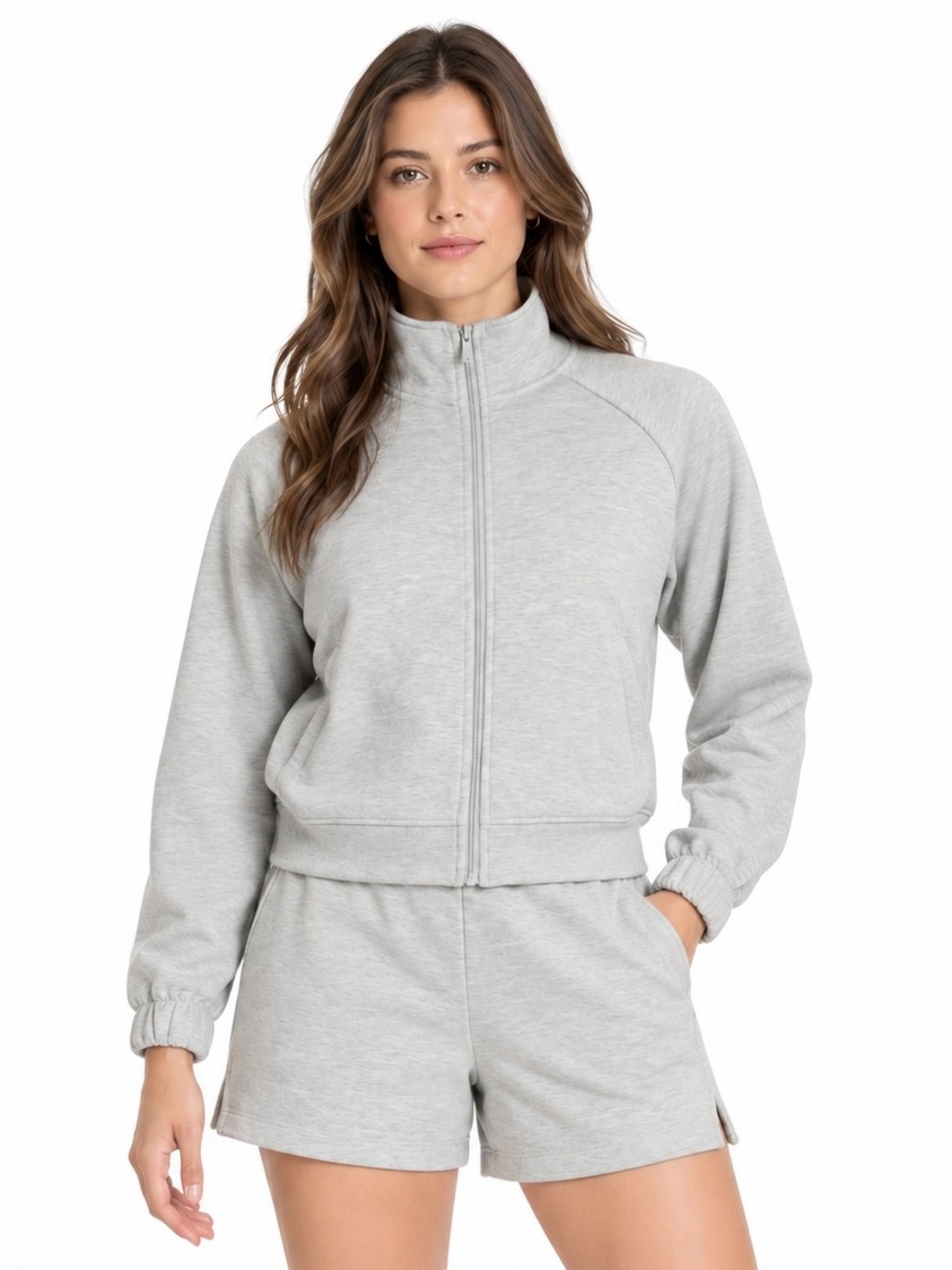 All In Motion Women's Airy Sleek Full Zip Jacket Long Sleeve Heathered Gray L